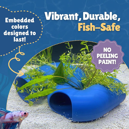 Betta Fish Tunnel Hideout Blue | Aquarium Cave & Tunnel Decor for Betta Fish, Shrimp & Small Fish | Fish Tank Decoration, Betta Tank Accessory & Enrichment Toy