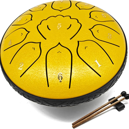6 Inch 11 Note Hand-Tuned Steel Tongue Drum with Soothing Sound, Rain Drum for Outside & Garden, Percussion Instrument for Meditation, Yoga, Relaxation, Gift for Adults & Beginners, Sunlit Gold