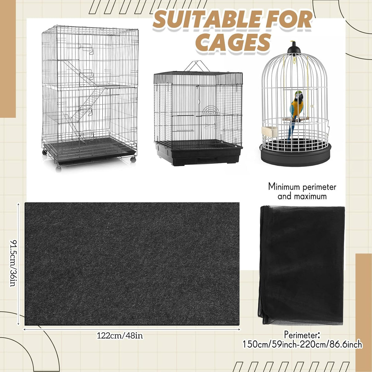 48 x 36 Inch Bird Cage Mat with Adjustable Seed Catcher - photo 2