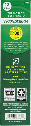 Ticonderoga Wood-Cased Pencils, Unsharpened, #2 HB Soft, Yellow, 12 Count