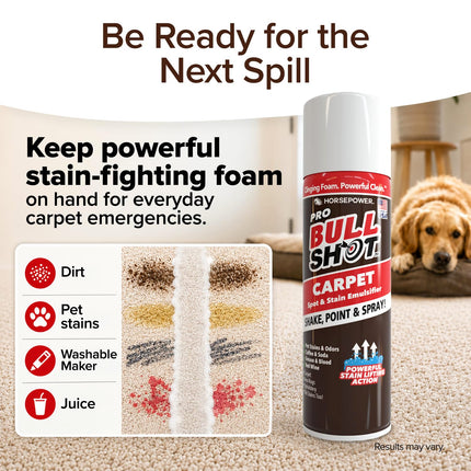 Bull Shot Pro Carpet, Professional Strength Carpet Spot & Stain Remover | Stain-lifting foam action, removes coffee, soda, wine, grease, new & old stains, just point & spray