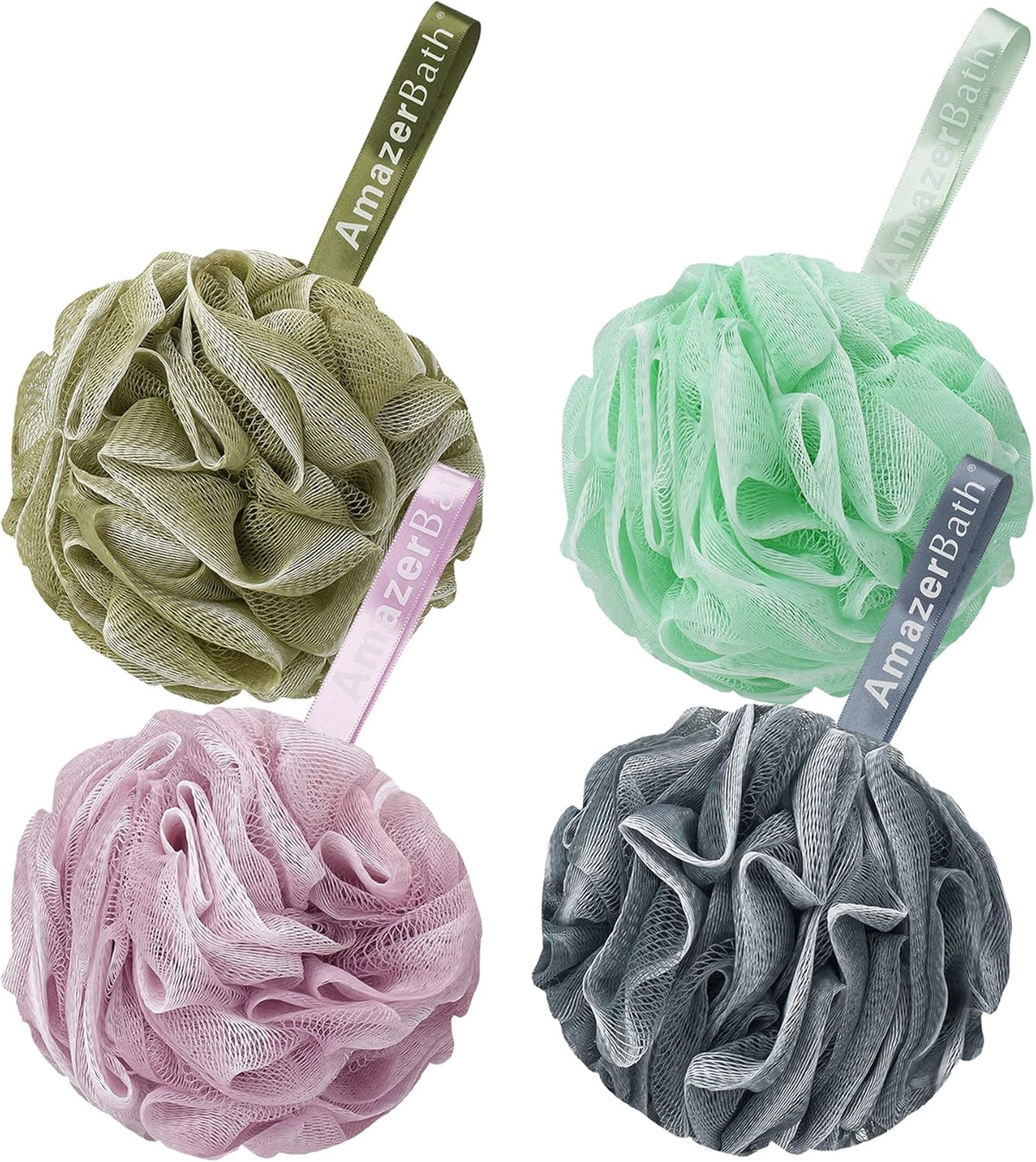 Loofah Sponge 60g/Piece, Exfoliating Bath Sponge Body Scrubber, Loofa Set of 4 - White Grey-Pink-Army Green-Green