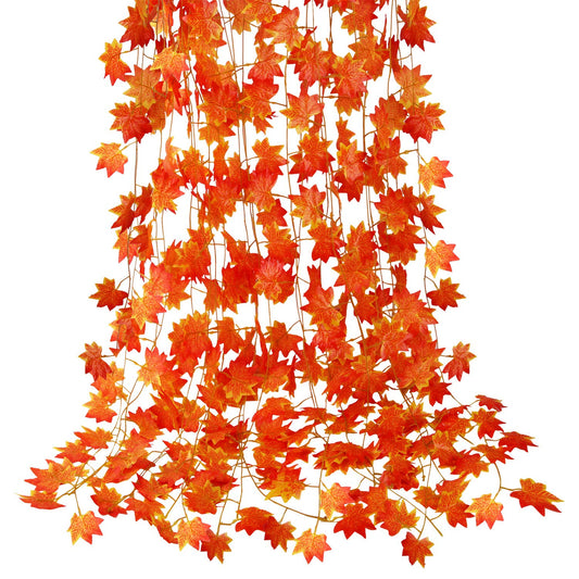 12 Pack Fall Leaf Garland, Hanging Vines Garland Artificial Fall Maple Leaves Thanksgiving Decor for Home Wedding