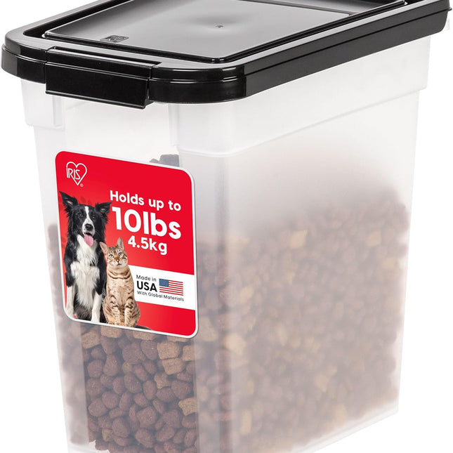 Airtight Dog Food Storage Container, Up to 10 lbs, for Dog Cat Bird and Other Pet Food Storage Bin, Keep Fresh, Translucent Body, Made in USA, Clear/Black
