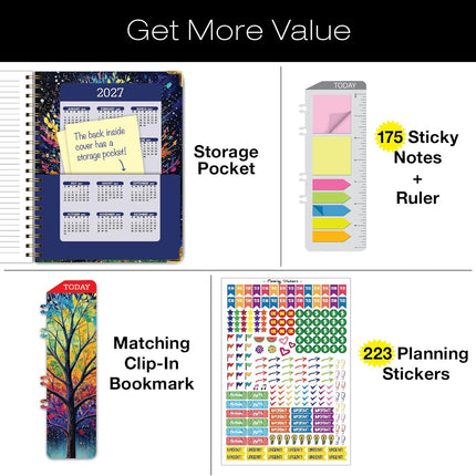HARDCOVER Academic Year 2026-2027 Planner: 14 Months (May 2026 Through June 2027) 8.5"x 11" Daily Weekly Monthly Planner Yearly Agenda. Bookmark, Pocket Folder and Sticky Note Set (Black Tree Seasons)