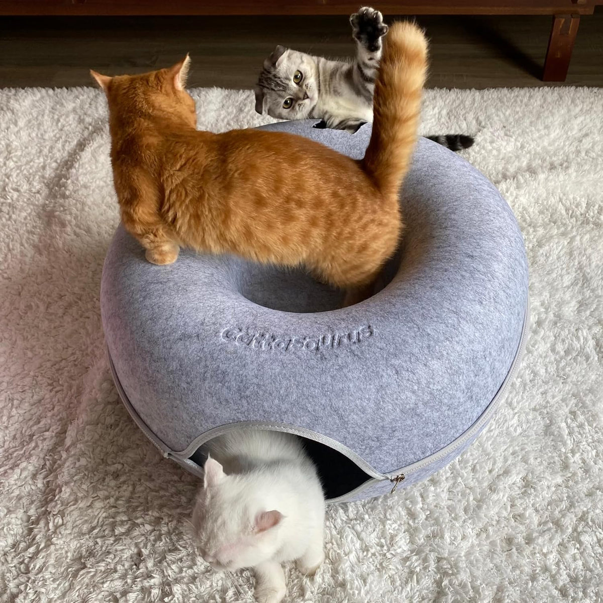 Light Gray Large Peekaboo Cat Cave Donut Bed for Large Indoor Cats - photo 4