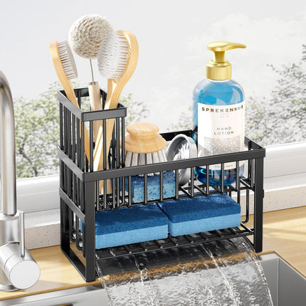 Sponge Holder for Kitchen Sink, 7.9" Wide - 1 Tier, Black