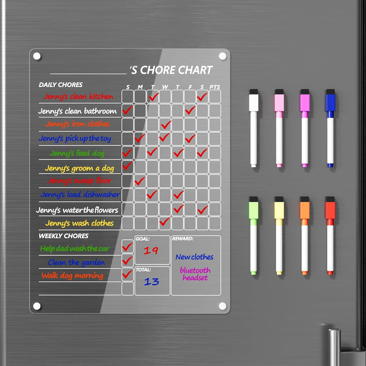 Acrylic Magnetic Chore Chart for Fridge, Clear Dry Erase Chores Chart for Refrigerator, Responsibility Reward Planning