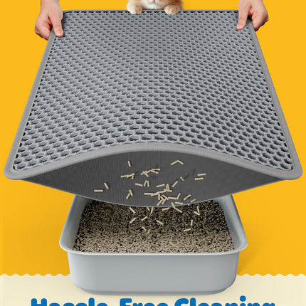 Cat Litter Mat, 23.2 x 14.6 in, Waterproof, Non-Slip, Grey