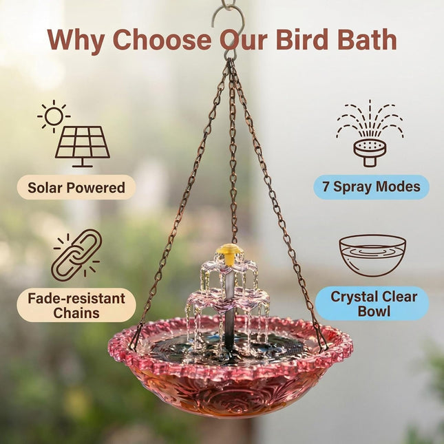 3-Layer Powered Hanging Bird Bath Fountain