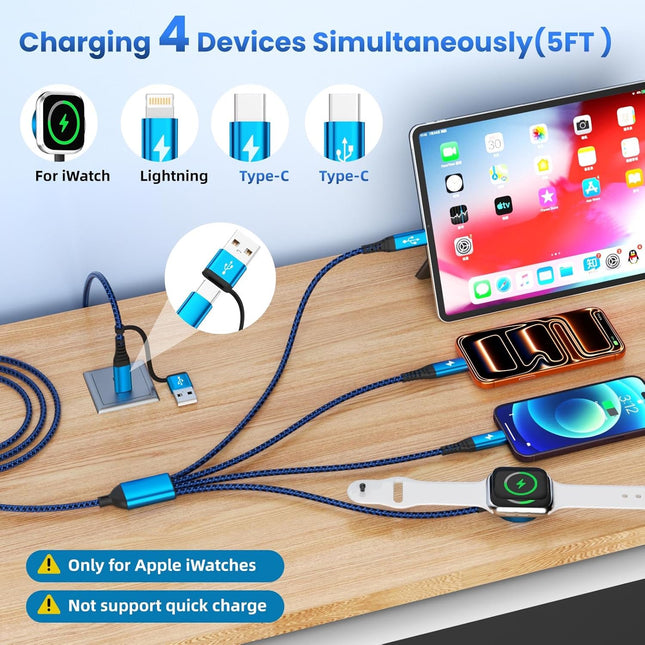 Multi Charging Cable for iPhone Watch Charger, 4 in 2 USB A/C Phone Charger Cord with Dual Type-C/IP - photo 2