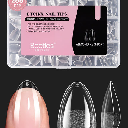 Soft Gel Nail Tips Short Almond 288pcs in 12 Sizes Etch-X