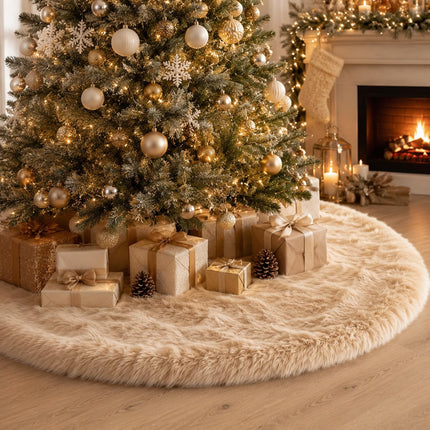 48 Inch Faux Fur Christmas Tree Skirt White Plush Skirt for Merry Christmas Party Christmas Tree Decoration