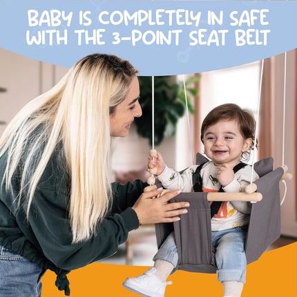 Indoor Outdoor Baby Swing with 3-Point Harness and Hardware for Ceiling, Porch, Doorway, Canvas Toddler Swing Seat Dark Gray