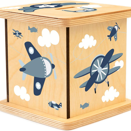 Wooden Piggy Bank for Kids and Adults, Personalized Gift Handmade in USA by BloomOwl, Custom Piggy Bank, Personalized Banks for Kids, Gifts for Baby Boys and Girls (Airplane)
