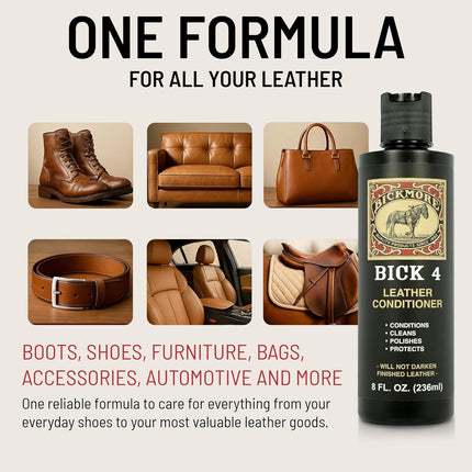 Bickmore Bick 4 Leather Conditioner and Leather Cleaner 2 oz - Will Not Darken Leather - Safe of Leather Apparel, Furniture, Jackets, Shoes, Auto Interiors, Bags & All Other Leather Accessories