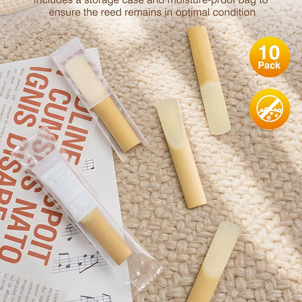 New bee 10pcs Bb Clarinet Reeds Strength 3.0 Individually Packed with Reed Case, Thinner Reed Tip Advanced Cutting Technology for Clarinet Beginner and Player