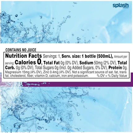 SPLASH REFRESHER Acai Grape Flavored Water, 8 Fl Oz, Plastic Bottle Pack of 12
