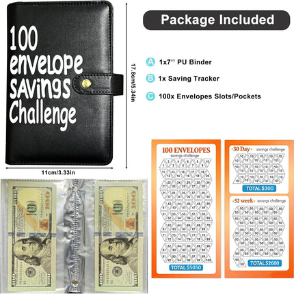 Money Saving Challenge Binder 100 Envelopes Black Budget