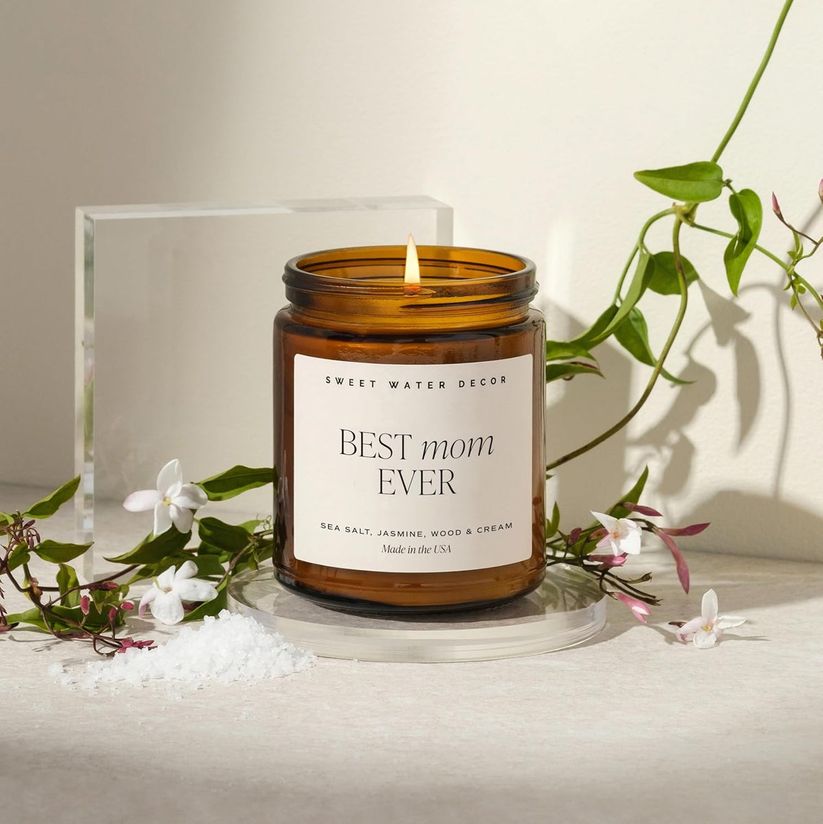 Best Mom Ever Sea Salt, Jasmine, Cream & Wood Soy Wax Jar Candle - photo 4