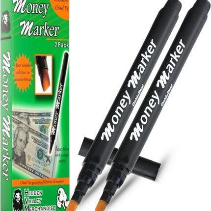 HVM Counterfeit Money Detector Pen (2 Counterfeit Pens) - Money Marker Bill Detector Pen with Upgraded Chisel Tip - Detect Fake Bills, Universal False Currency Checker Pack