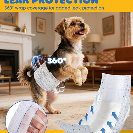 Powools Male Dog Wraps - 96 Count Disposable Dog Diapers Small Size with Wetness Indicator, Leakproof & Comfortable, Highly Absorbent Belly Bands for Training, Incontinence, Travel, Small