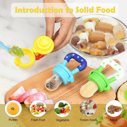 Alimentador de frutas para bebé/chupete de alimentos frescos (paquete de 3) - Alimentadores para dentición infantil | Mordedor de silicona para bebés | Chupete esencial para alimentos sólidos para bebés, niños pequeños e infantes