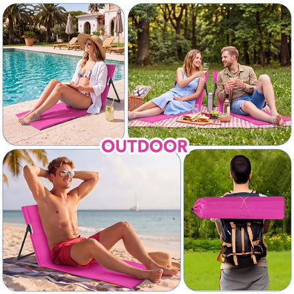 Foldable Floor Chair Lounge Mat with Backrest, Rose Pink, Regular, Solid