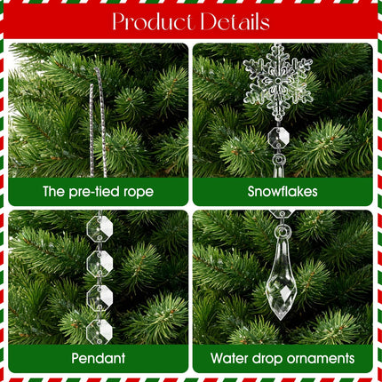 30-Piece Clear Acrylic Snowflake & Icicle Christmas Tree Ornaments