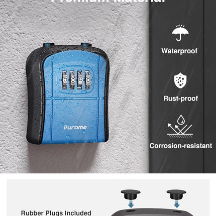 Puroma Key Lock Box, Portable Combination Lockbox Wall-Mounted Key Storage Box for House Keys, Resettable Code Safe Security Lock Box for Home, Office, Apartment Spare Key Storage (1 Pack, Blue)