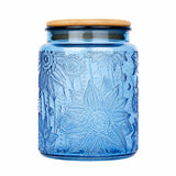 Blue Vintage Glass Candy Jar with Airtight Bamboo Lid, 23.7oz Kitchen Storage Canister for Sugar, Coffee, Tea, Cookies, Bath Salt - Decorative Mason Jar for Pantry & Counter(Blue, 23.7 fl oz)
