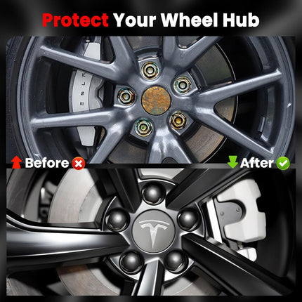 4 Pack Car Wheel Center Hub Cap Kit with 22 Lug Nut Covers, 2.2 in (56mm) Wheel Rim Covers Center Hubcaps with Emblem for Model 3 / Model Y, Gray & Silver Exterior Decoration for Tesla