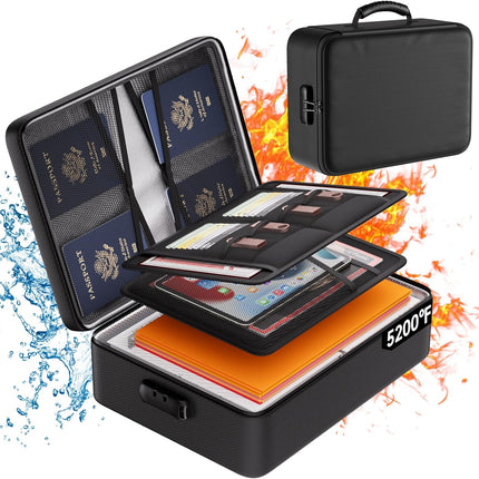 DocSafe 5200°F Document Organizer with Lock, Upgraded Heat Insulated Fireproof＆Water-Resistant Box 8 Layers File Organizer, Portable Home Travel Safe Storage for Important Documents and More