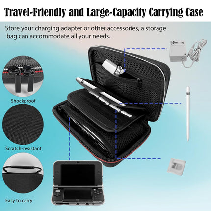 JDGPOKOO 5 in 1 Accessories Kit for New Nintendo 3DS XL/LL 2015, Carrying Case for New 3DS XL/LL, Clear Shell Case, 2 Set Screen Protectors and Charging Cable Compatible with Nintendo New 3DS‌ XL/LL ONLY