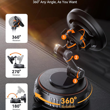 Miracase for MagSafe Car Mount [3600gf Strong Magnet & 89+LBS Suction Base] Vacuum Magnetic Phone Holders for Your Car, 360° Adjustable Dashboard & Windshield Mount for iPhone 17-12 Pro Max Plus Air