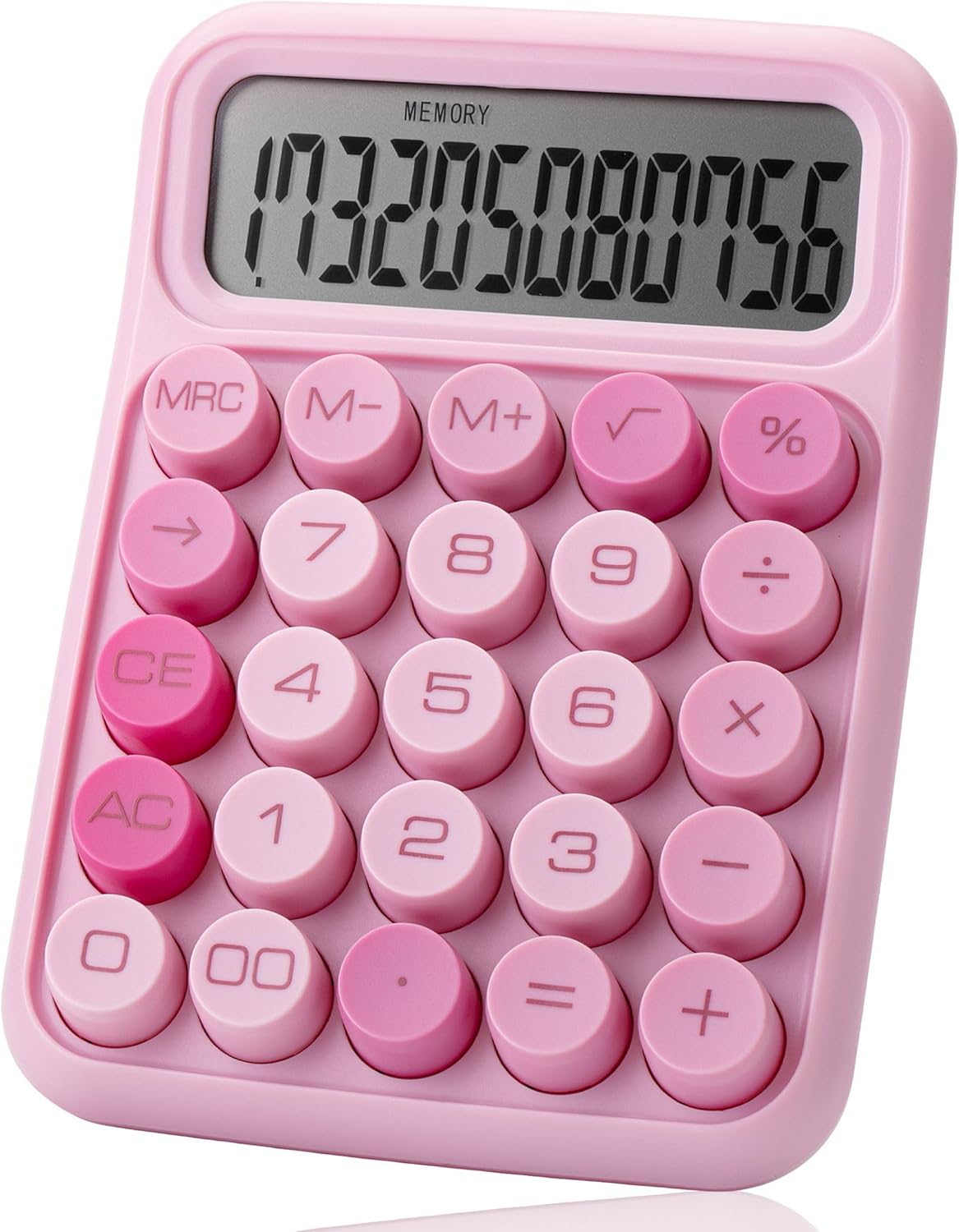 Pink 12-Digit Mechanical Switch Basic Calculator