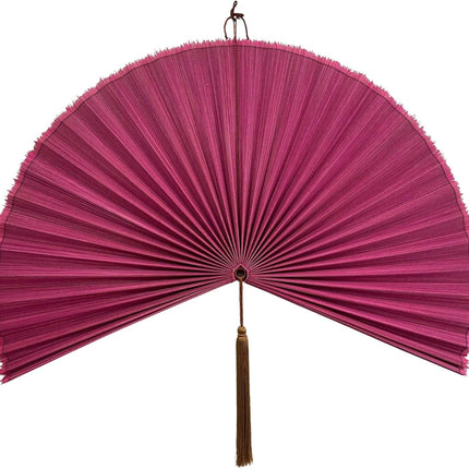 ChumDecor Fan Wall Decor,Large Bamboo Fan Wall Art for Boho Hanging Headboard,Decorative Folding Fan for Over Bed Decorations, (Pink, 31inch)
