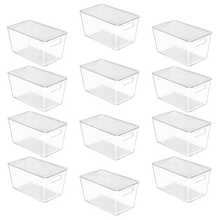 6 Pack Clear Stackable Storage Bins with Lids and Handles, Large