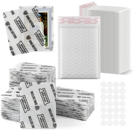 Ding Defend Card Shipping Protector Envelope Bubble Mailer Kit with 110 Card Shipping Protectors (3.5x4.5 Inches), 55 Bubbles Mailers, 250 Tape Seals for Collectible Cards - Black