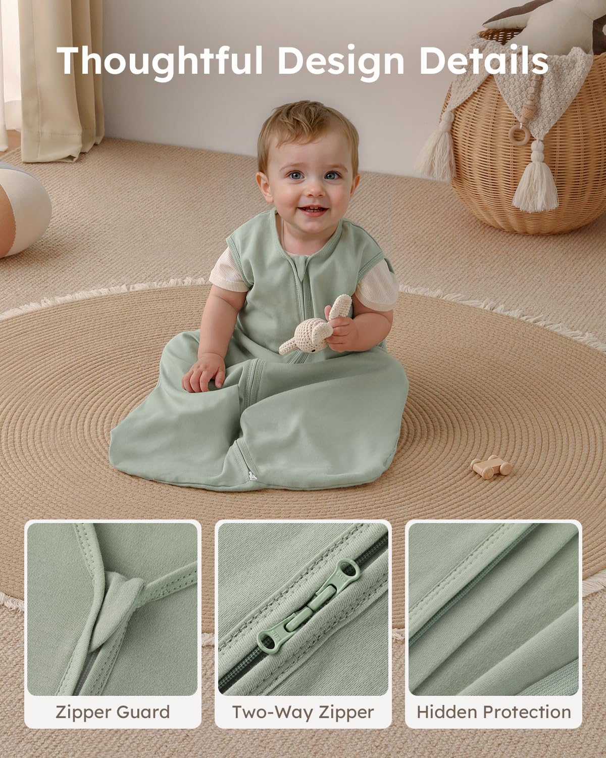 Baby Sleep Sack 6-12 Months Wearable Blanket for Babies 100% Organic Cotton 2-Way Zipper TOG 0.5 Toddler - photo 5