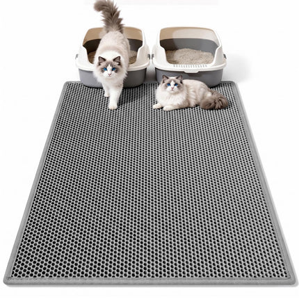 Litter Box Mat, Double-Layer Urineproof Design, 30" x 24" Gray