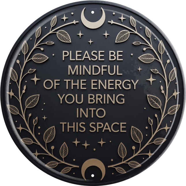 Mindful Energy Metal Sign 8x8in Round Inspirational Plaque for Office Wall Decor Positive Gift