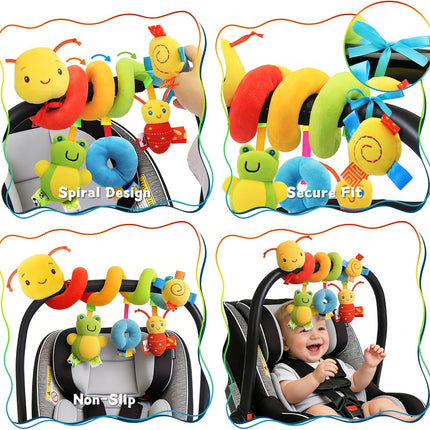 FPVERA Spiral Car Seat Toys - Baby Sensory Soft Plush Hanging Toys for 0-12 Months Stroller Crib Accessories, Essentials for Expecting Moms & Baby Shower Registry Gift