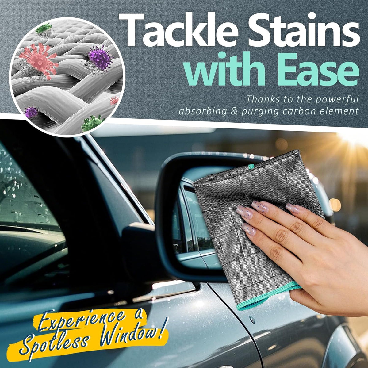 Carbon Microfiber Car Glass Cleaning Towels, Pack of 3 - photo 4