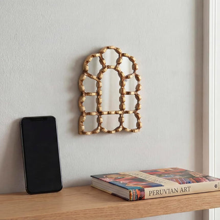 Handmade Peruvian Mirror Small Arch – Small Accent Mirror 6" – Gold Bronze Leaf Mirrors for Gallery Wall & Home Decor