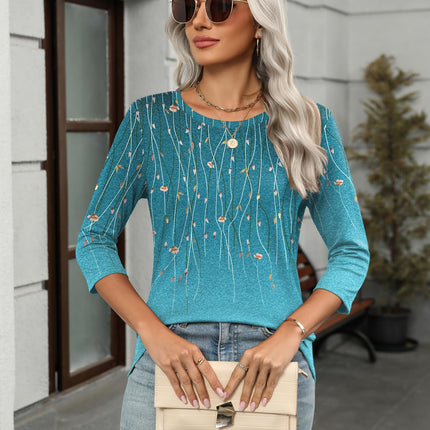 Women's Casual 3/4 Sleeve T-Shirts Round Neck Tunic Tops Work Blouse