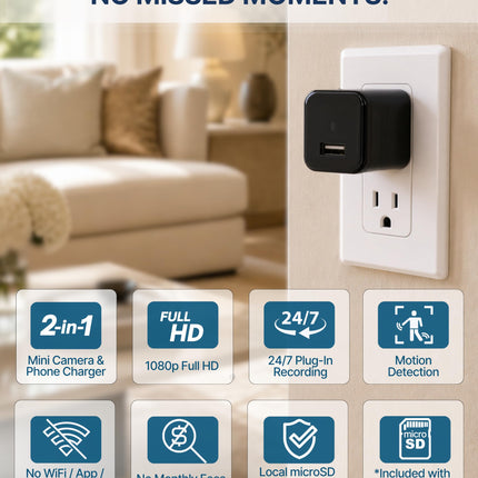Plug-in Full HD Dome Camera - Reliable 1080p Pet Cam with Motion Detection - Easy No-WiFi Setup & Data Protection - Ideal for Pet Nanny Use, with 64GB Card