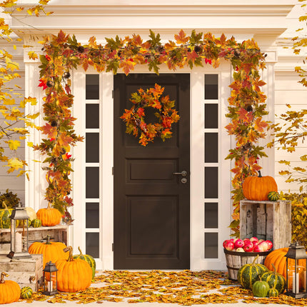 Fall Maple Leaf Garland, 6 Ft Fall Decor Garland with 30 Warm Lights