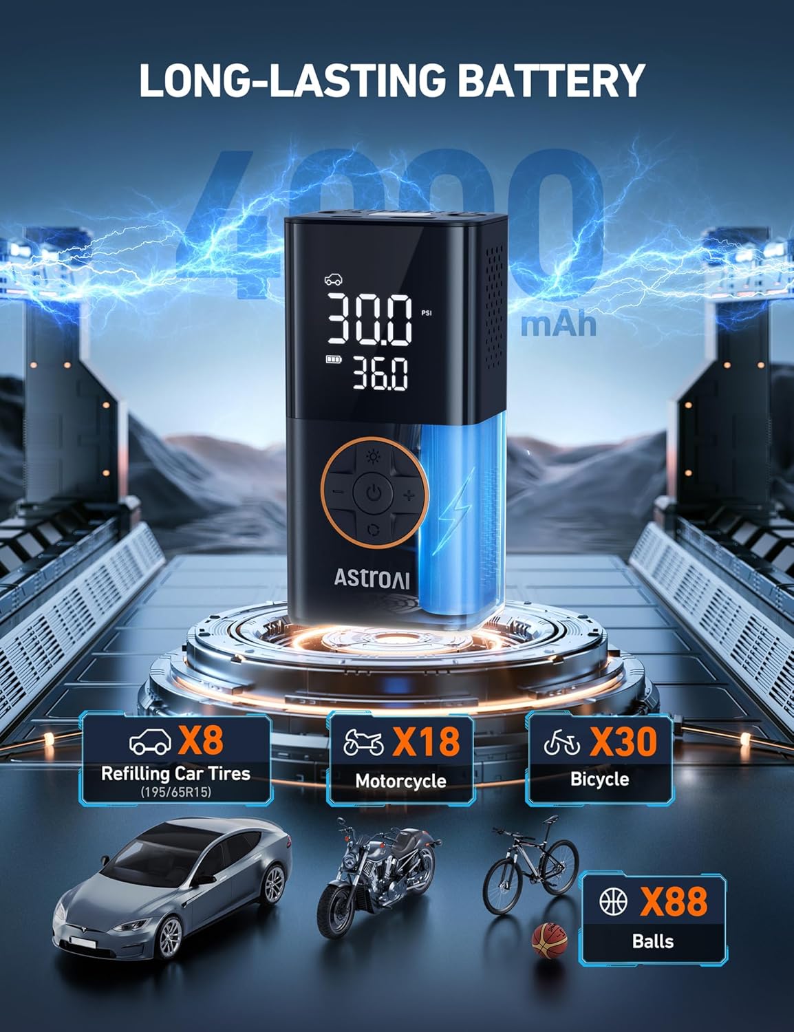 150 PSI Cordless Portable Tire Inflator with Digital Display and LED Light - photo 3