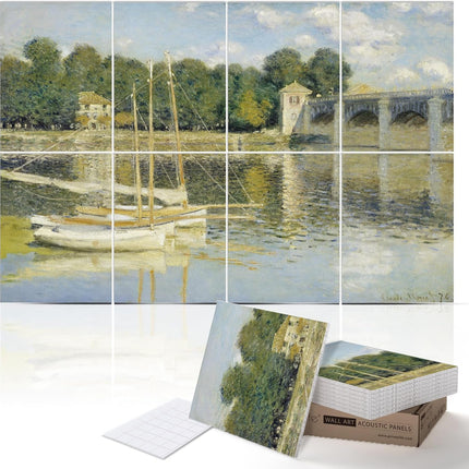 PINWELIFE® Wall Art Acoustic Panels, Sound Proof Absorbing Panels for Home/Office, Decorative Absorbing Dampening, Noise and Echo Cancelling (Monet_The Argenteuil Bridge, 48"x32")